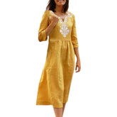 Club Tropicana Embroidered Maxi Dress - Yellow ENC-001